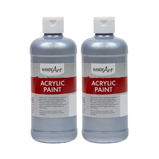 Metallic Acrylic Paint 16 oz., Silver, Pack of 2