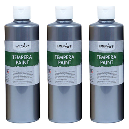 Metallic Tempera Paint, 16 oz., Silver, Pack of 3