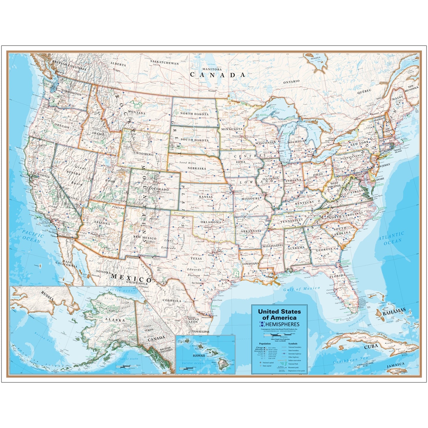 Contemporary Laminated Wall Map, United States