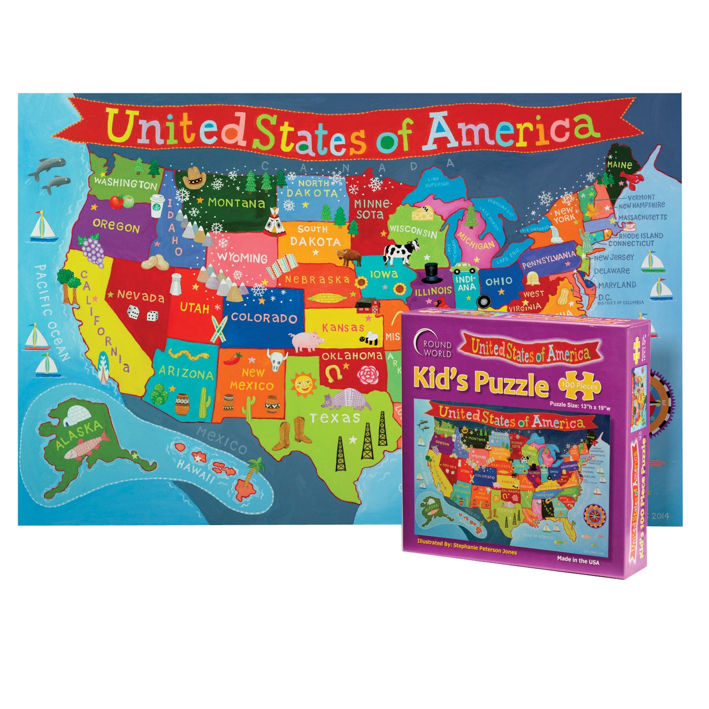 Kid's Jigsaw Puzzle, United States, 13" x 19", 100 Pieces