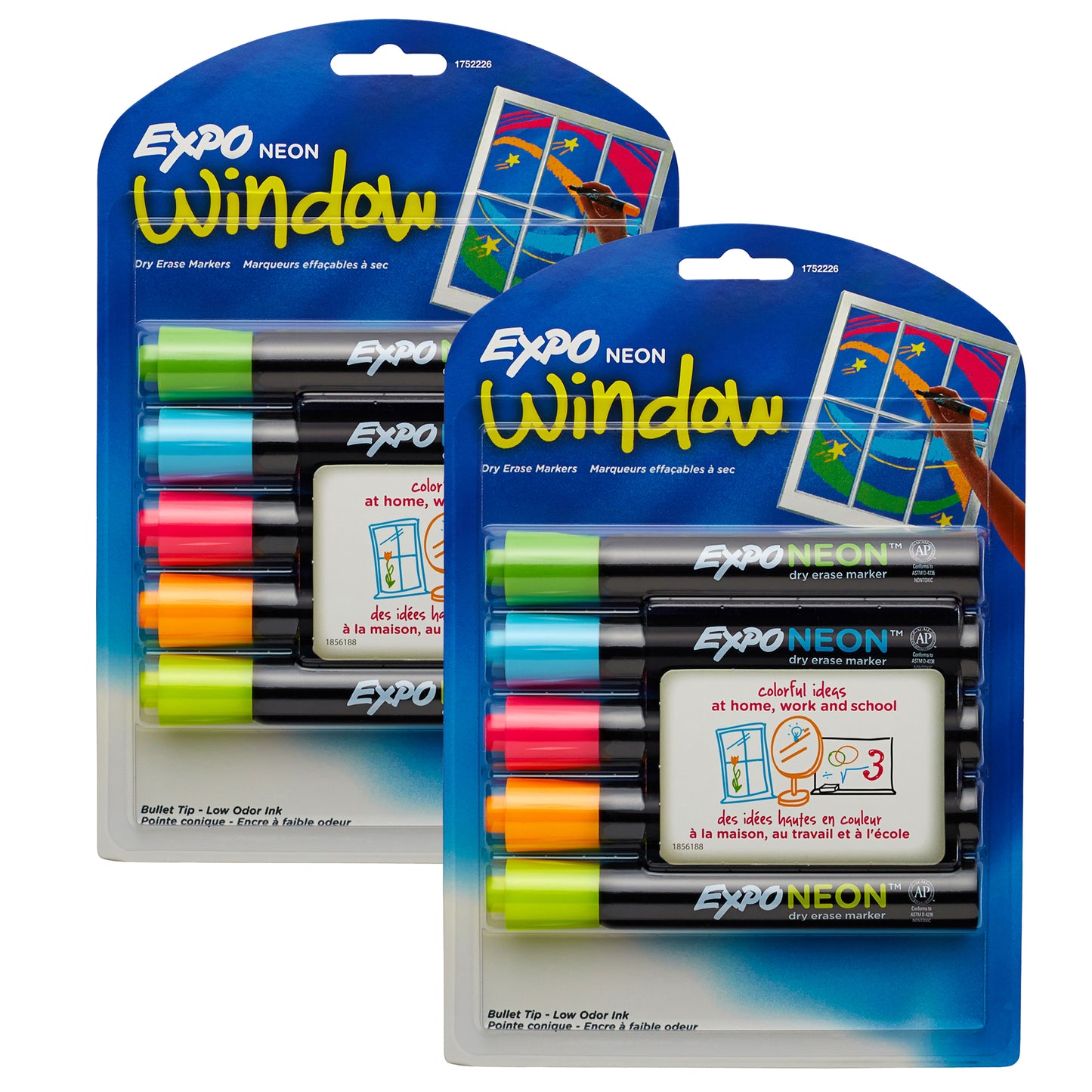 Neon Dry Erase Marker, Bullet Tip, Assorted, 5 Per Pack, 2 Packs