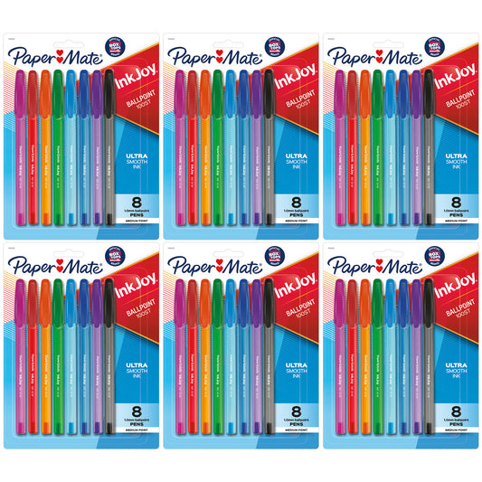 InkJoy 100ST Ballpoint Pens, Medium Point, Assorted Ink, 8 Per Pack, 6 Packs