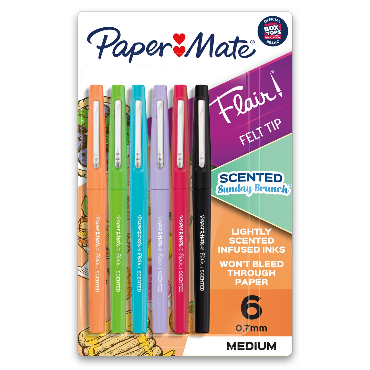Flair, Scented Felt Tip Pens, Assorted Sunday Brunch Scents & Colors, 0.7mm, 6 Per Pack, 2 Packs