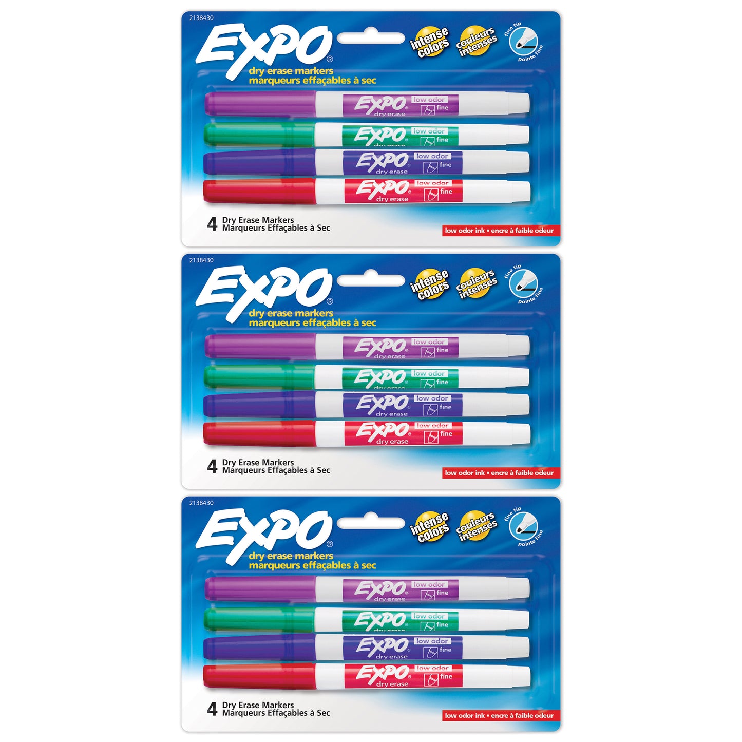 Dry Erase Markers, Whiteboard Markers with Low Odor Ink, Fine Tip, Assorted Vibrant Colors, 4 Per Pack, 3 Packs