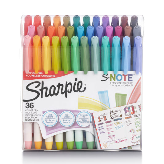 S-Note Creative Markers, Highlighters, Assorted Colors, Chisel Tip, 36 Count