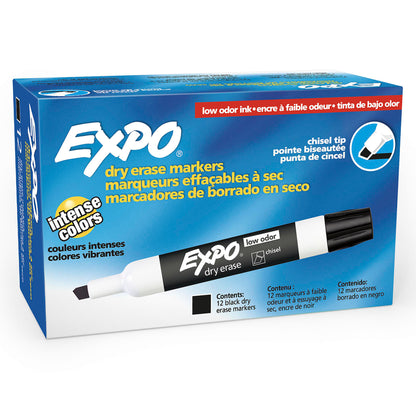 Low-Odor Dry Erase Markers, Chisel Tip, Black, 12 Per Box, 2 Boxes