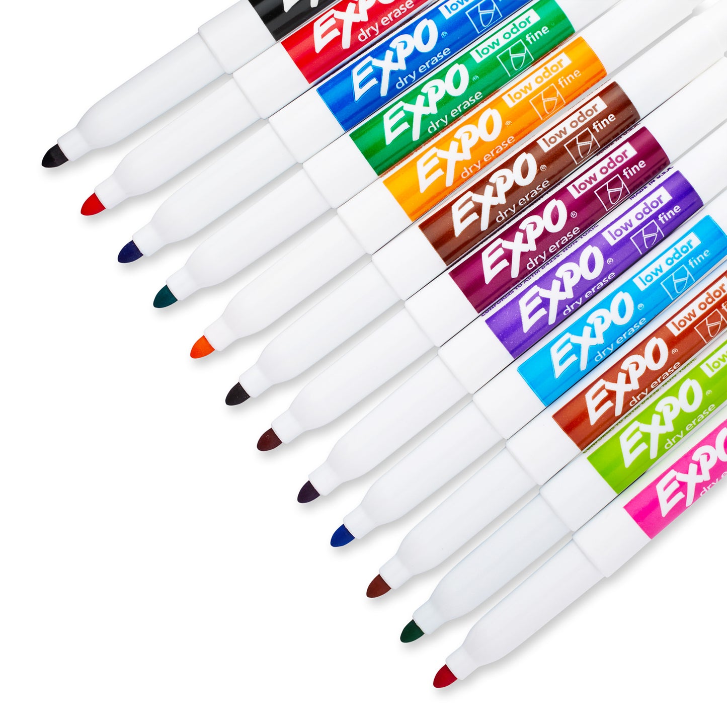 Low Odor Dry Erase Marker, Fine Point, Assorted, Pack of 12