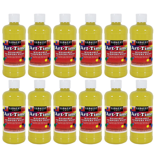 Art-Time® Washable Tempera Paint, 16 oz, Yellow, Pack of 12