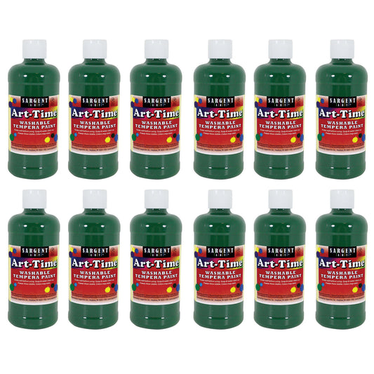 Art-Time® Washable Tempera Paint, 16 oz., Green, Pack of 12