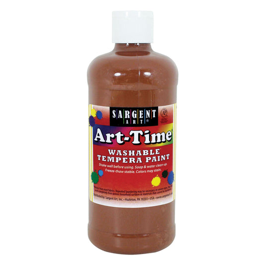 Art-Time® Washable Tempera Paint, Brown, 16 oz., Pack of 12