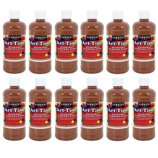 Art-Time® Washable Tempera Paint, 16 oz., Brown, Pack of 12