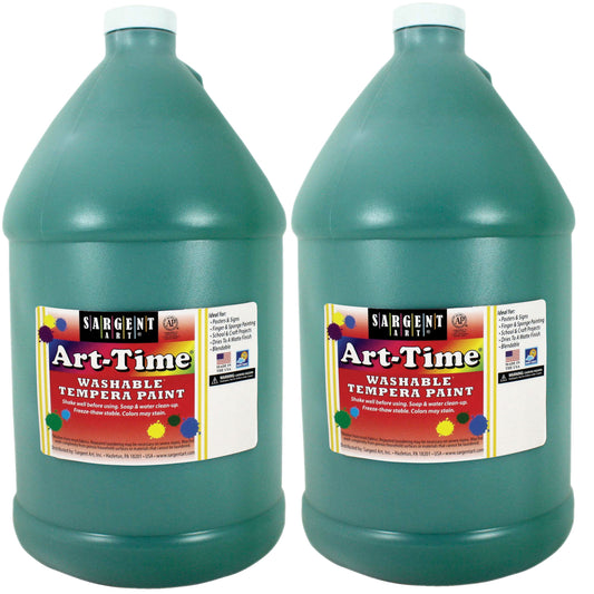 Art-Time® Washable Tempera Paint, Green, Gallon, Pack of 2