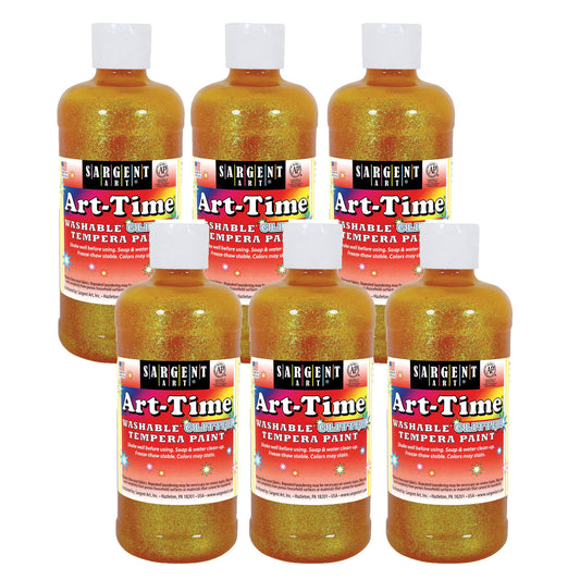 Art-Time® Washable Glitter Tempera, 16 oz., Yellow, Pack of 6