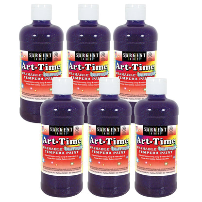 Art-Time® Washable Glitter Tempera, 16 oz., Violet, Pack of 6