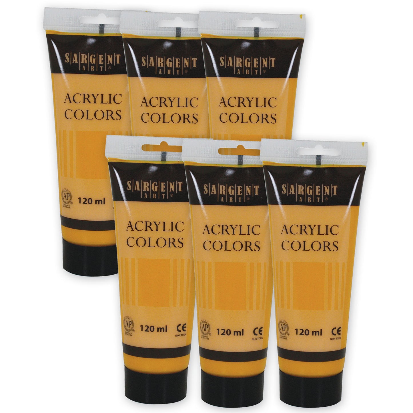 Acrylic Paint Tube, 120 ml, Cadmium Yellow Medium, Pack of 6