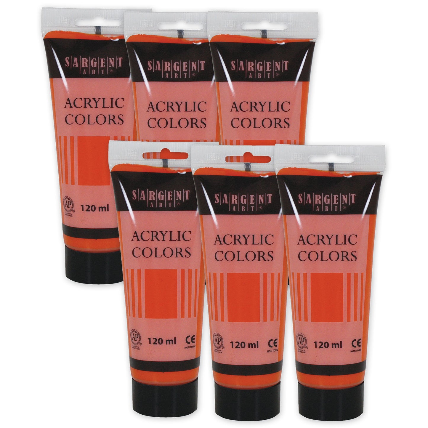 Acrylic Paint Tube, 120 ml, Cadmium Orange Hue, Pack of 6