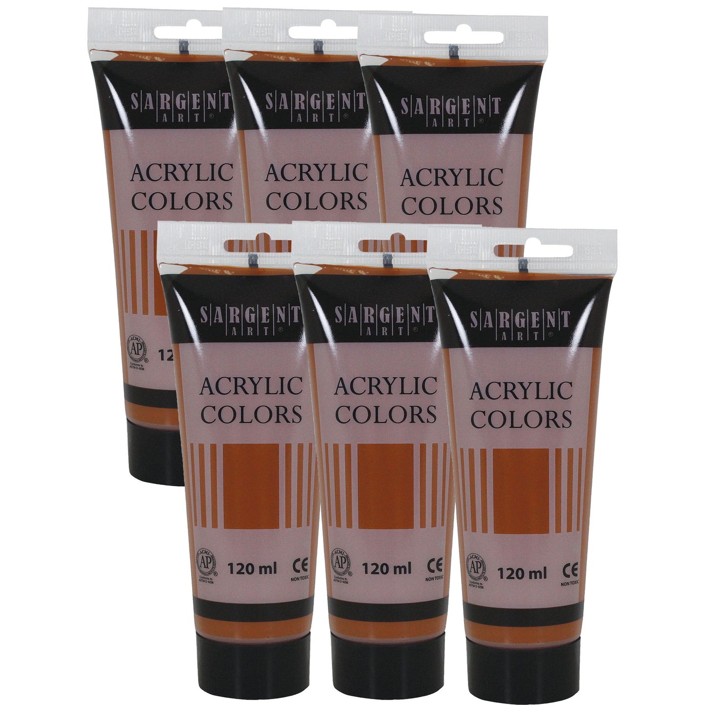 Acrylic Paint Tube, 120 ml, Raw Sienna, Pack of 6