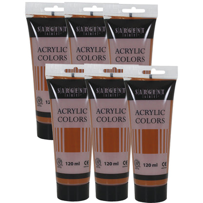 Acrylic Paint Tube, 120 ml, Raw Sienna, Pack of 6