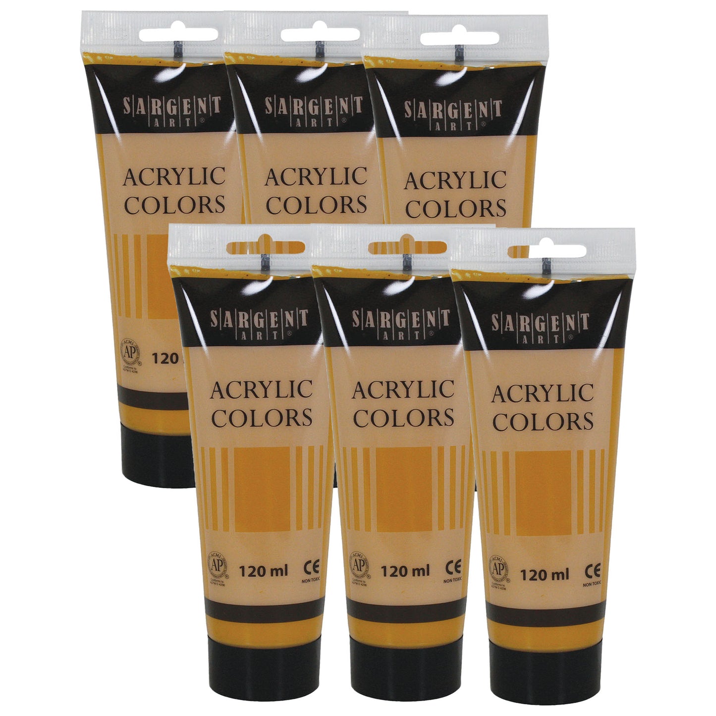 Acrylic Paint Tube, 120 ml, Yellow Ochre, Pack of 6