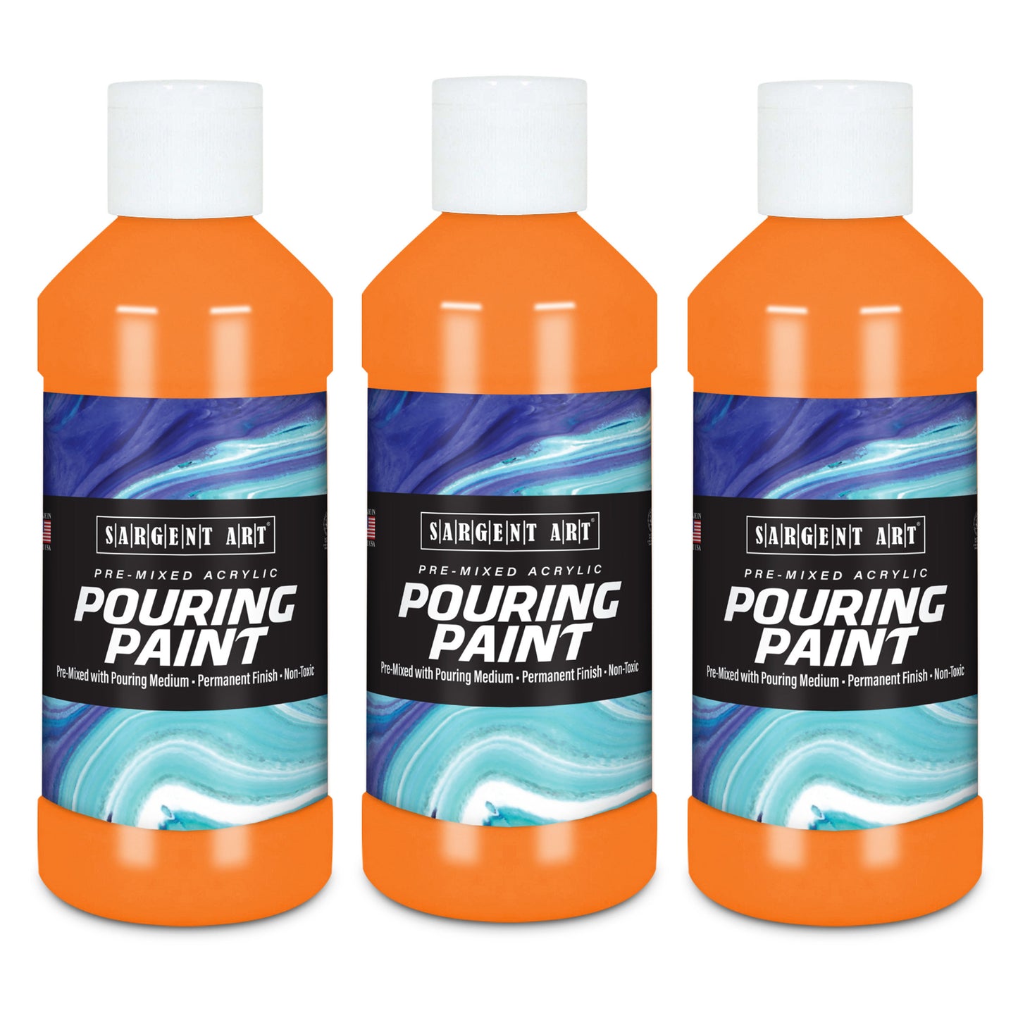 Acrylic Pouring Paint, 8 oz, Orange, Pack of 3