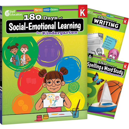 180 Days Social-Emotional Learning, Writing, & Spelling Grade K: 3-Book Set