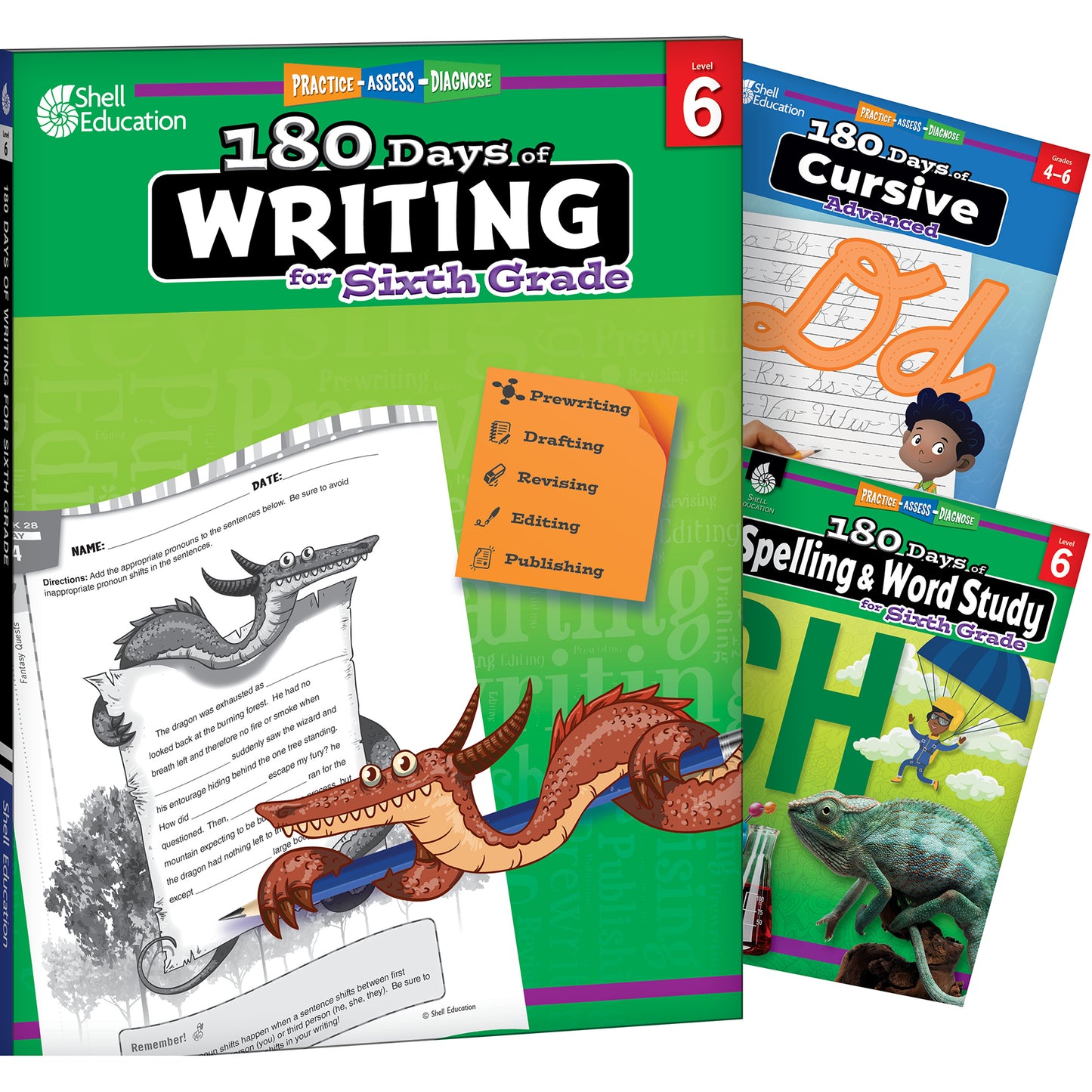 180 Days Writing, Spelling, & Cursive Grade 6: 3-Book Set