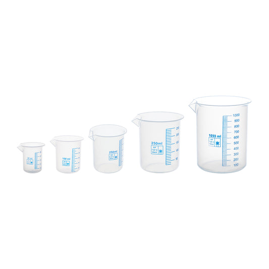 Beakers, Polypropylene, 50, 100, 250, 500, 1000ml, Set of 5