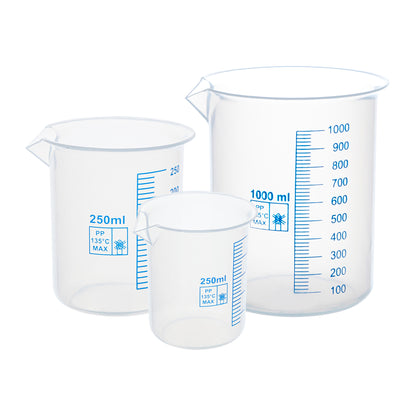 Beakers, Polypropylene, 50, 100, 250, 500, 1000ml, Set of 5