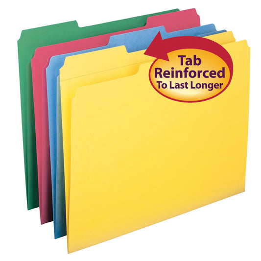 File Folders, Reinforced 1/3-Cut Tab, Letter Size, 4 Assorted Colors, 12 Per Box, 2 Boxes