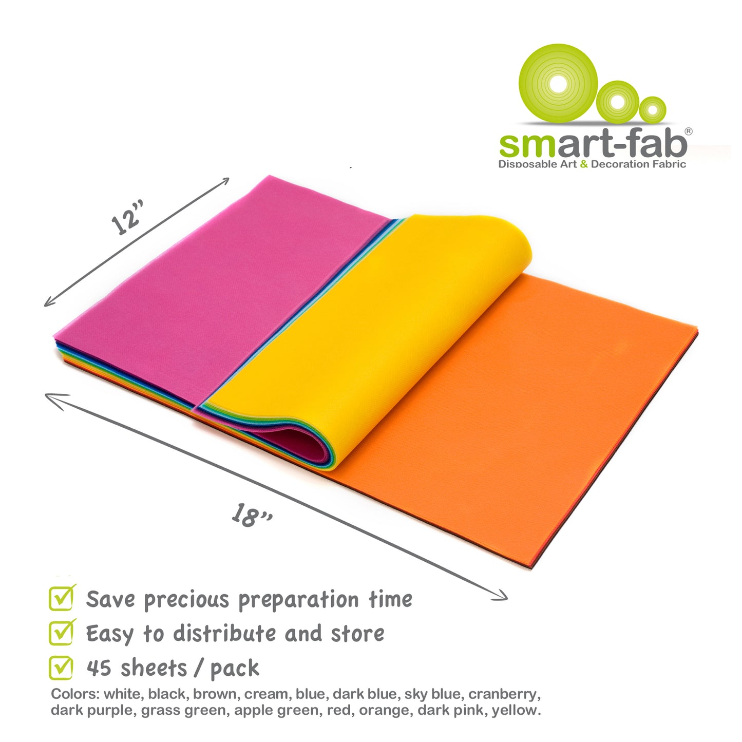 Smart-Fab® Cut Sheets, 12" x 18", Assorted - 45 sheets per pack, 2 packs