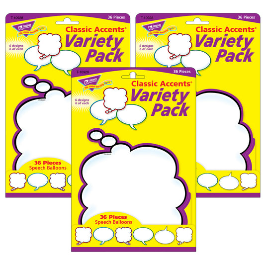 Speech Balloons Classic Accents® Variety Pack, 36 Per Pack, 3 Packs