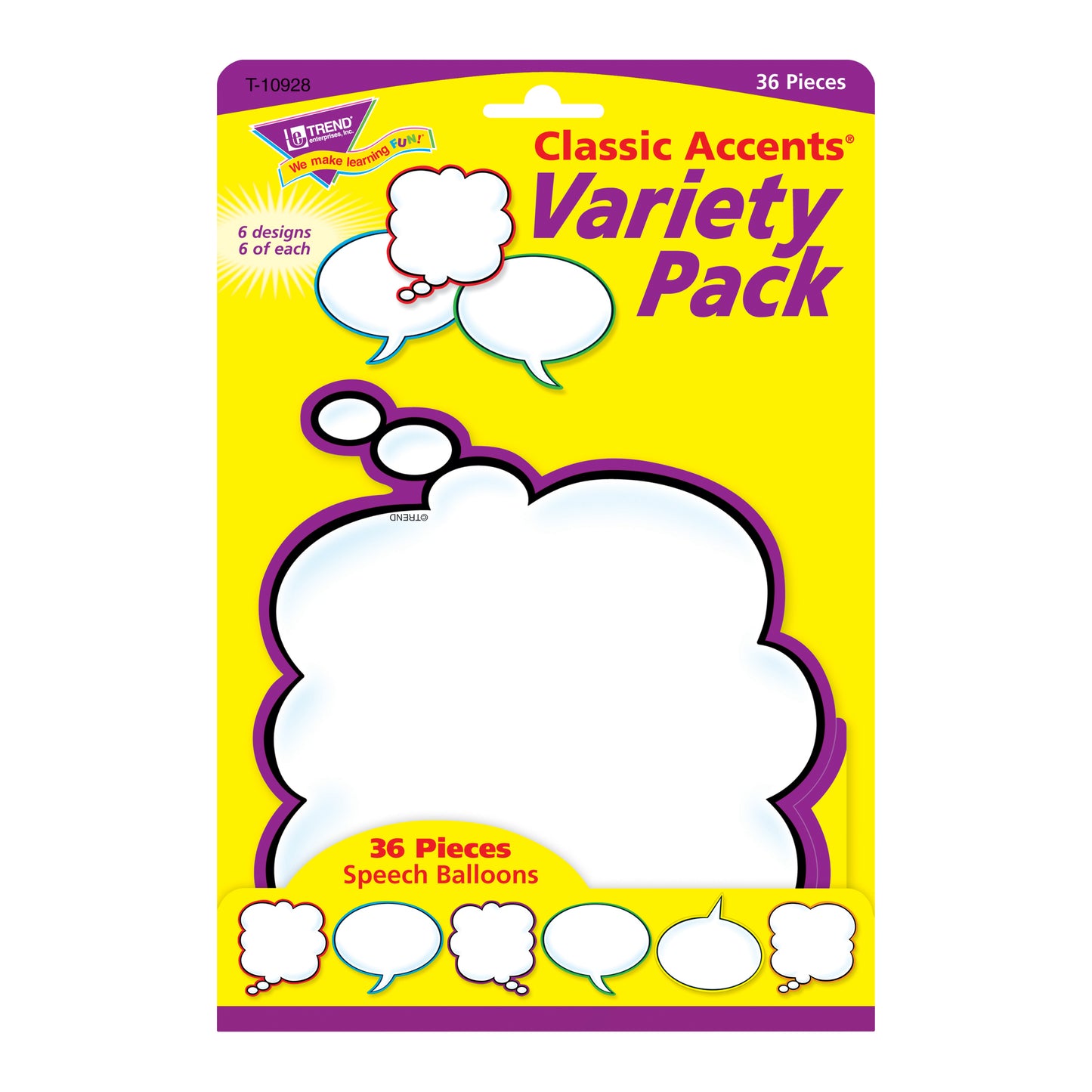 Speech Balloons Classic Accents® Variety Pack, 36 Per Pack, 3 Packs