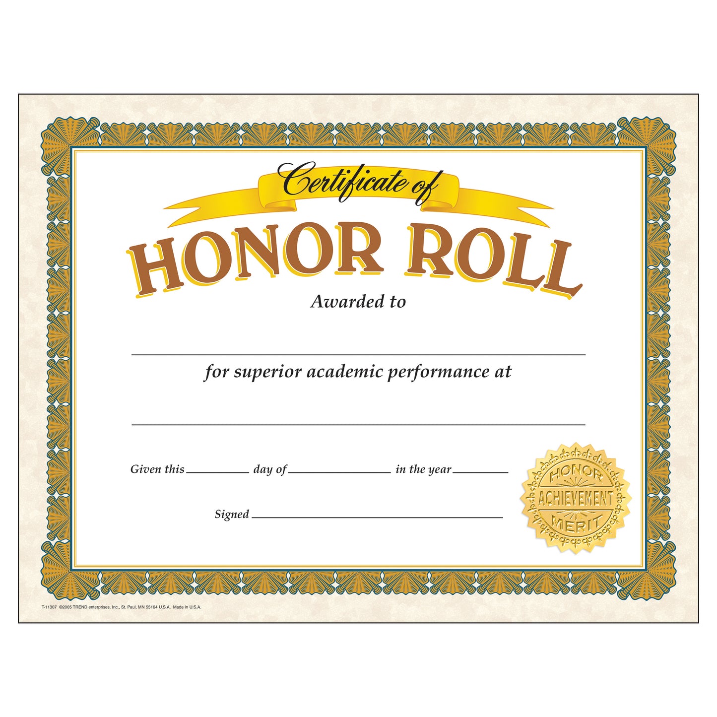 Honor Roll Classic Certificates, 30 Per Pack, 6 Packs