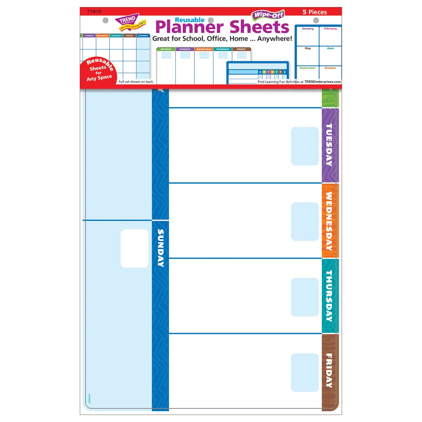 Wipe-Off Planner Sheets, 5 Per Set, 2 Sets