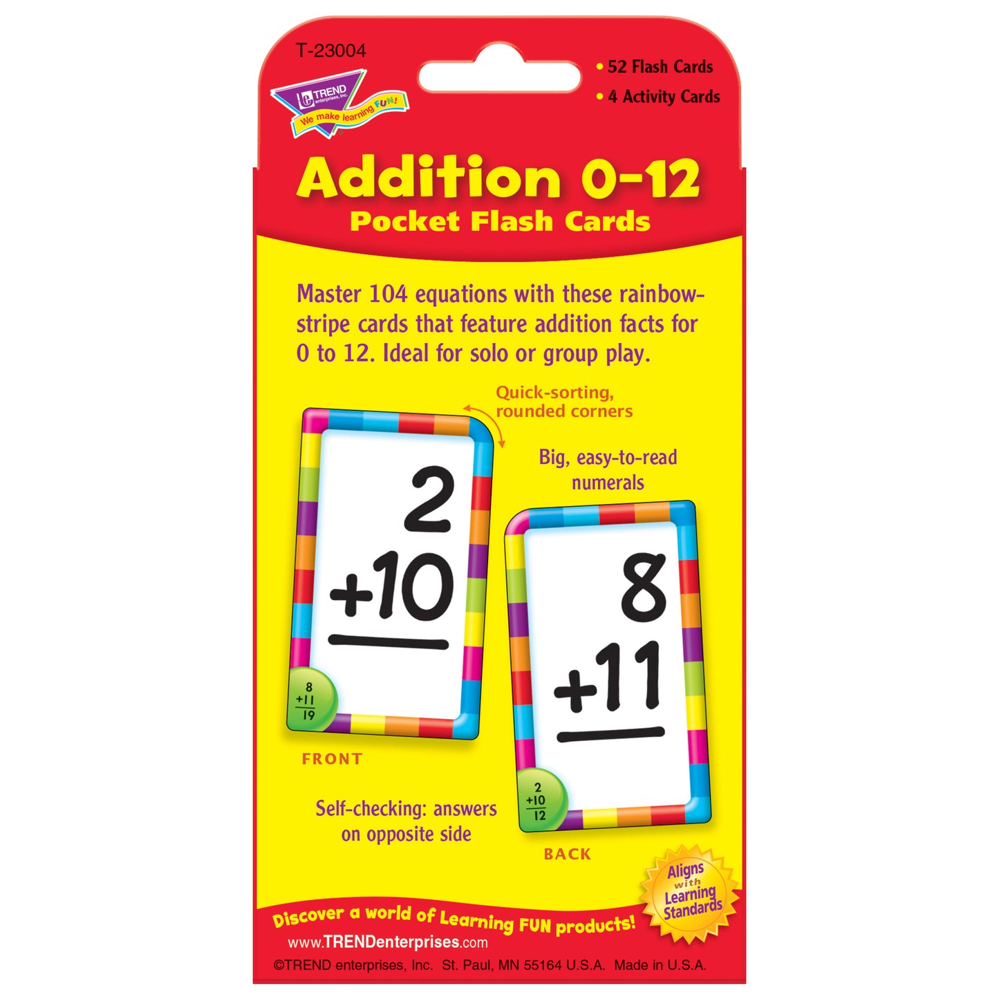 Addition 0-12 Pocket Flash Cards, 12 Sets