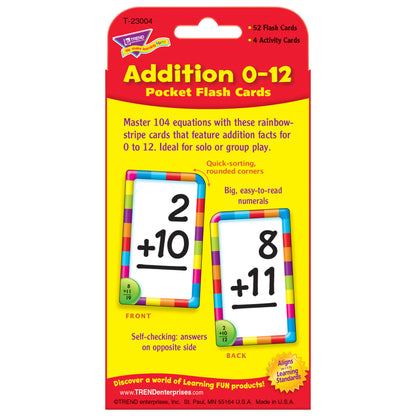 Addition 0-12 Pocket Flash Cards, 12 Sets