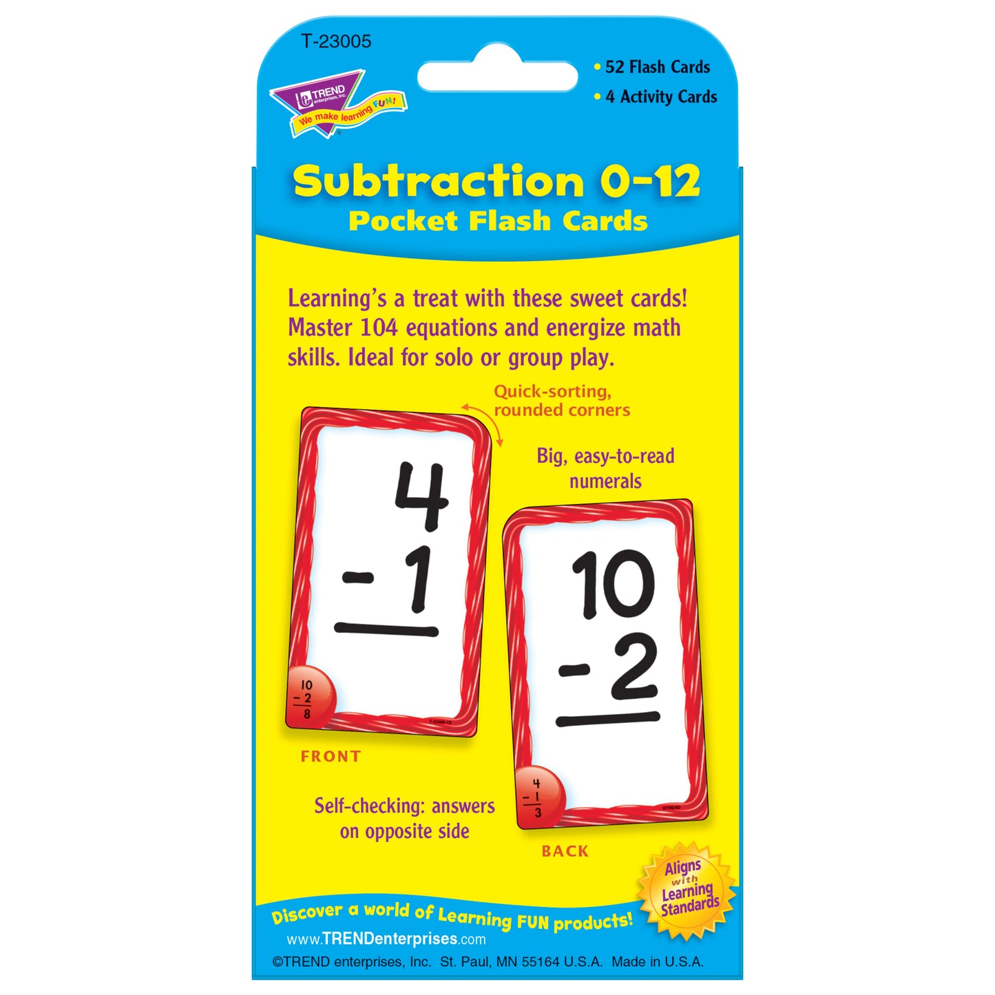 Subtraction 0-12 Pocket Flash Cards, 12 Sets