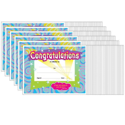 Congratulations/Swirls Colorful Classics Certificates, 30 Per Pack, 6 Packs