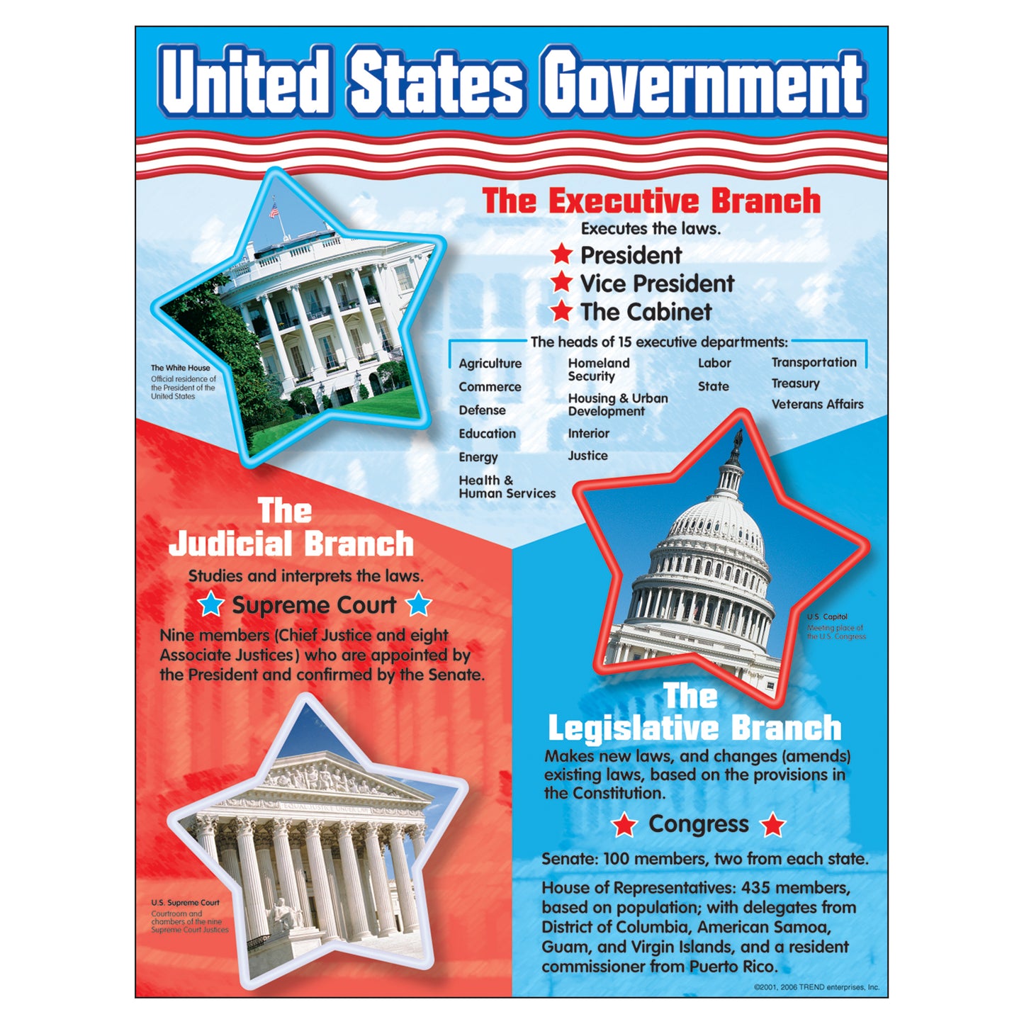 United States Government Learning Chart, 17" x 22", Pack of 6