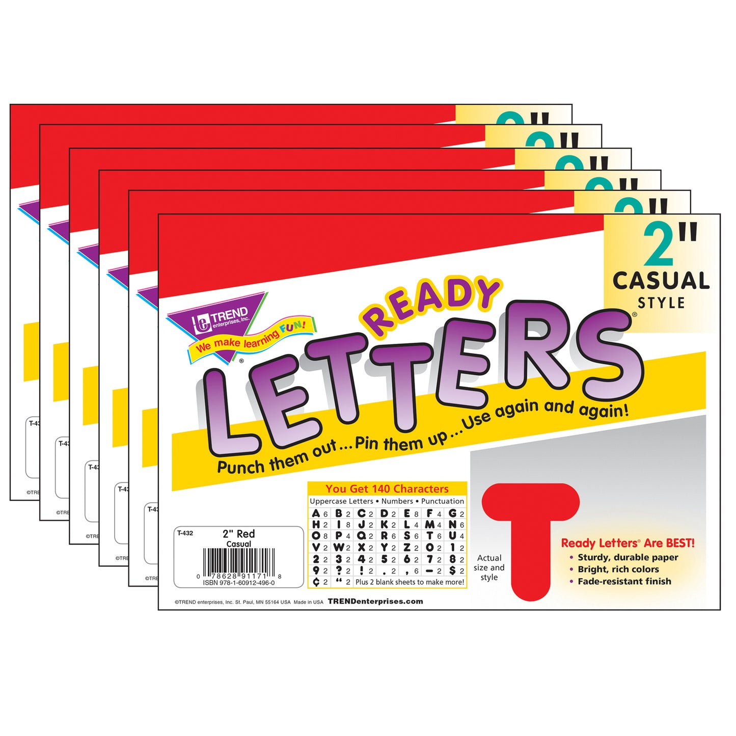 Red 2" Casual Uppercase Ready Letters®, 6 Packs