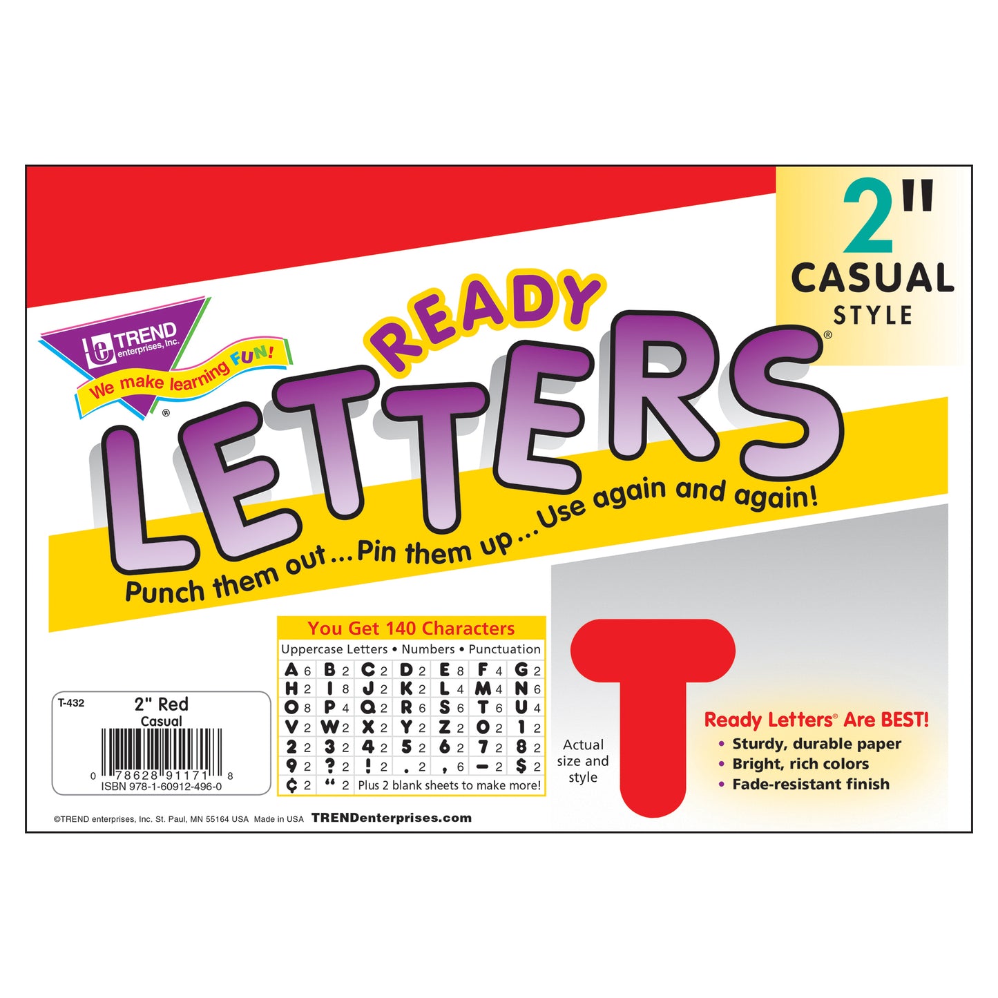 Red 2" Casual Uppercase Ready Letters®, 6 Packs