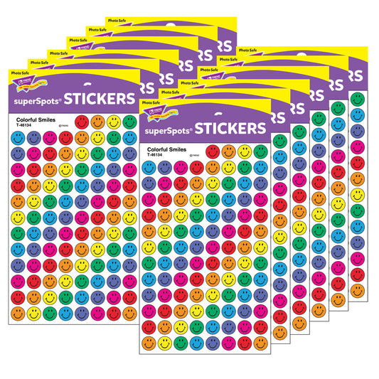 Colorful Smiles superSpots® Stickers, 800 Per Pack, 12 Packs