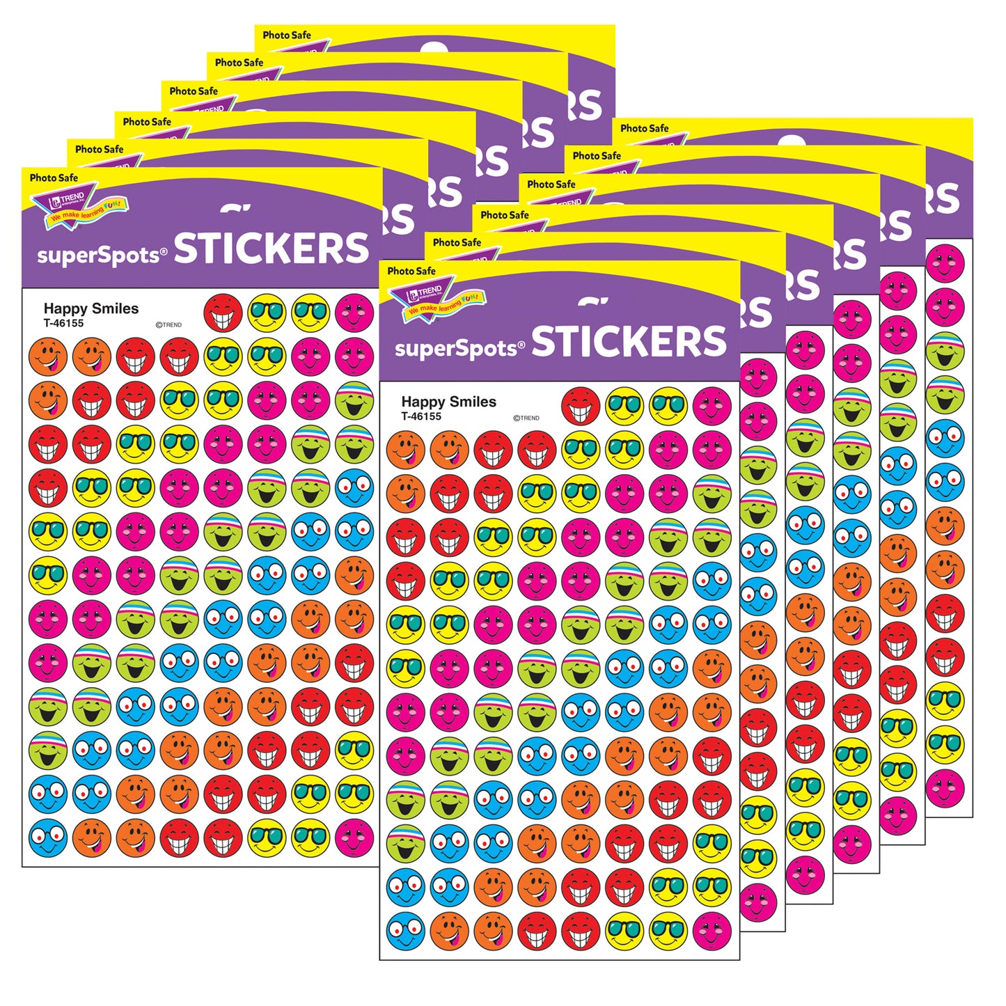 Happy Smiles superSpots® Stickers, 800 Per Pack, 12 Packs