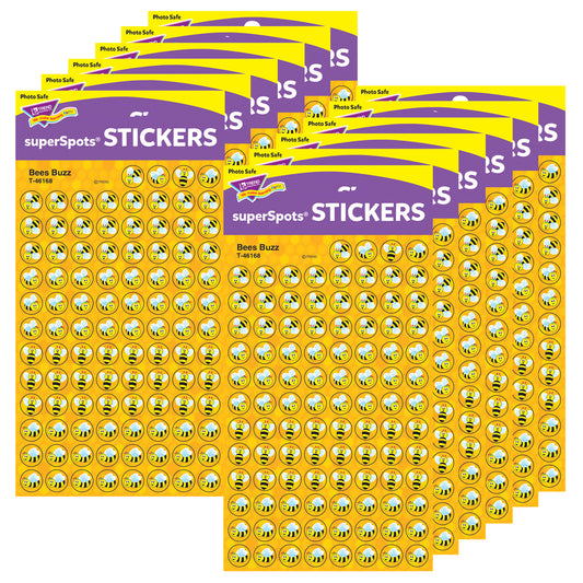 Bees Buzz superSpots® Stickers, 800 Per Pack, 12 Packs