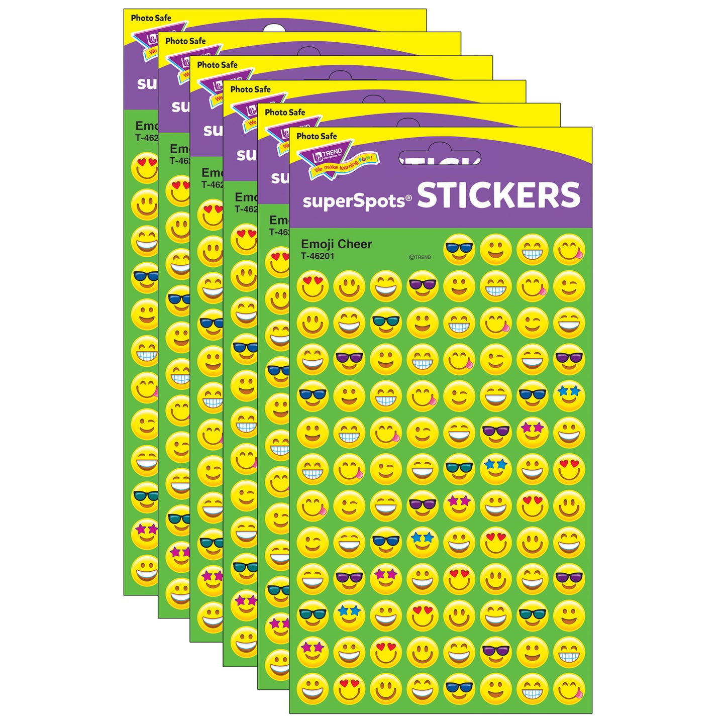 Emoji Cheer superSpots® Stickers, 800 Per Pack, 6 Packs