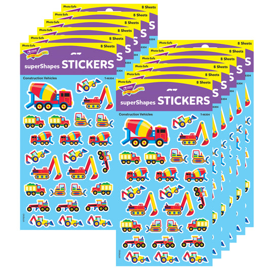 Construction Vehicles superShapes Stickers-Large, 200 Per Pack, 12 Packs