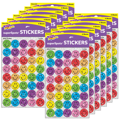 Silly Smiles superSpots® Stickers-Sparkle, 160 Per Pack, 12 Packs