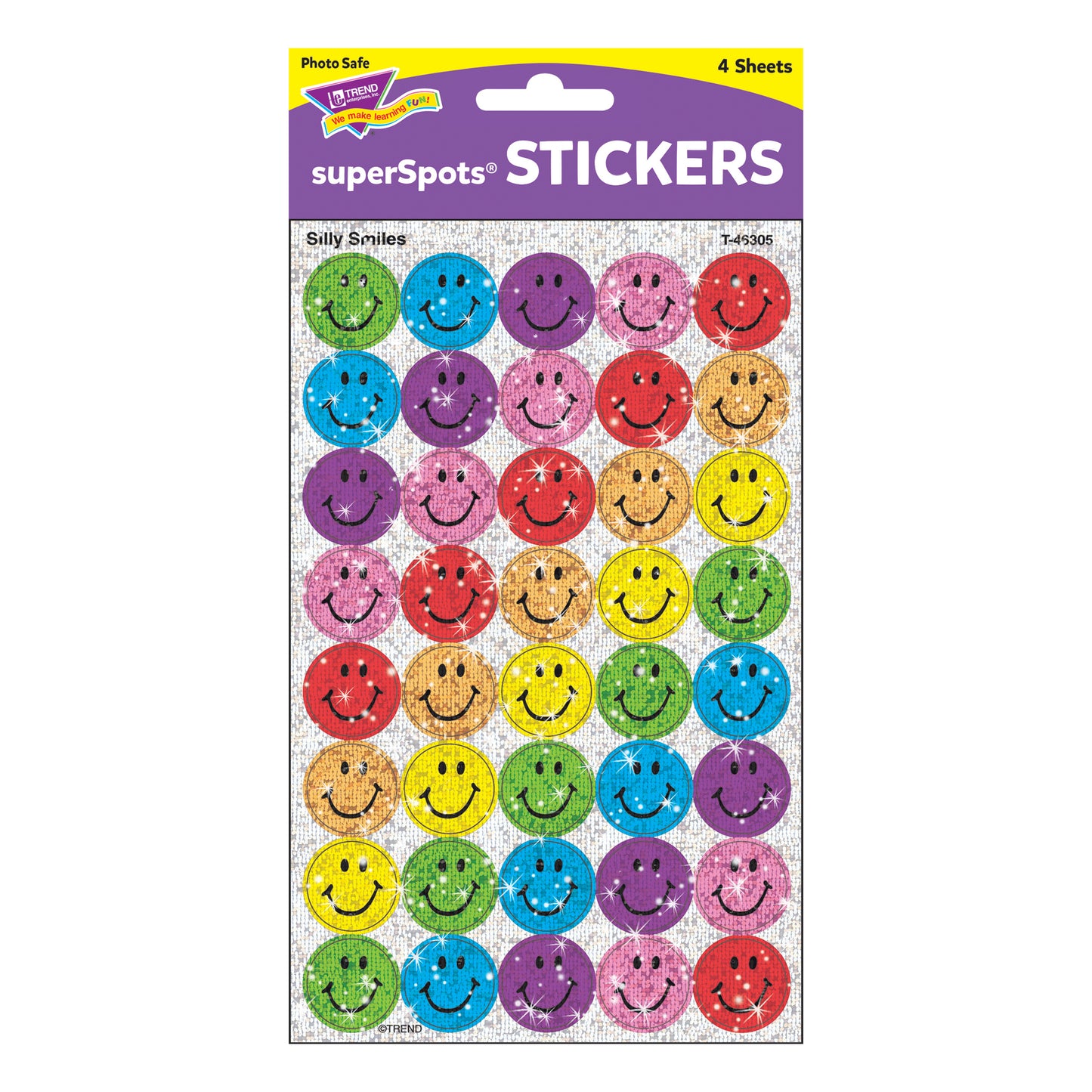 Silly Smiles superSpots® Stickers-Sparkle, 160 Per Pack, 12 Packs