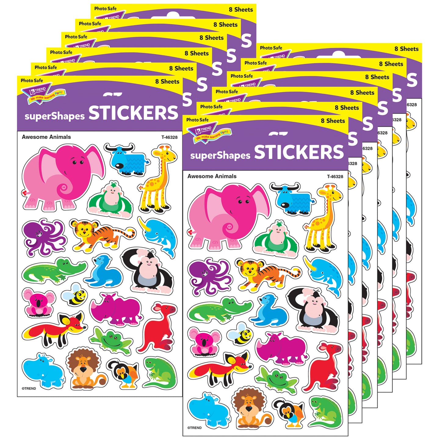 Awesome Animals superShapes Stickers-Large, 160 Per Pack, 12 Packs