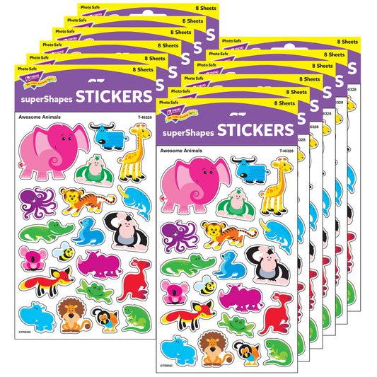 Awesome Animals superShapes Stickers-Large, 160 Per Pack, 12 Packs